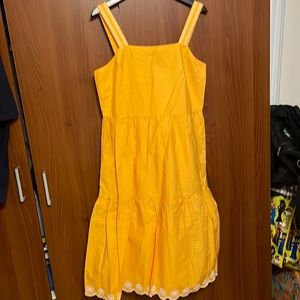J Crew gold-yellow summer dress with white embroidery